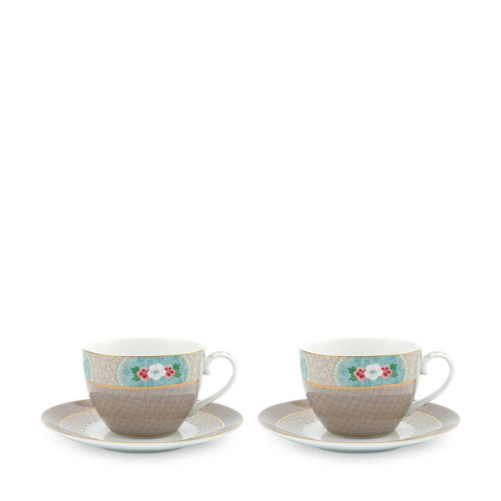 Pip Studio Blushing Birds kop en schotel (280 ml) (set van 2), Kaki