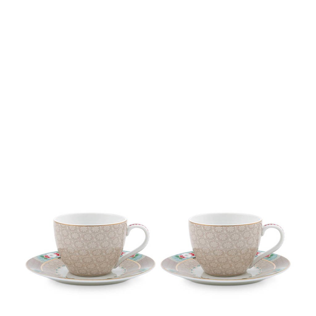 Pip Studio Blushing Birds espresso kop en schotel (120 ml) (set van 2), Kaki