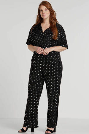 jumpsuit met all over print zwart/zilver