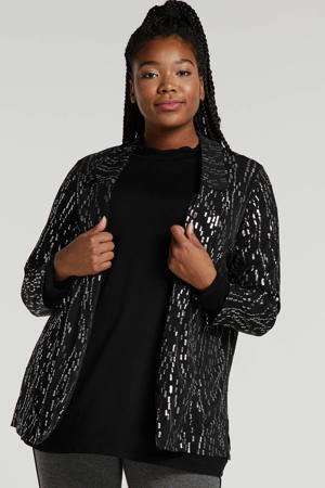 blazer met all over print zwart/zilver
