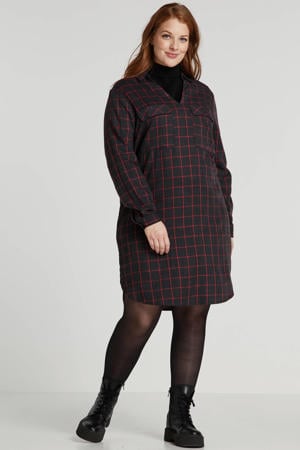 geruite jurk antraciet/rood