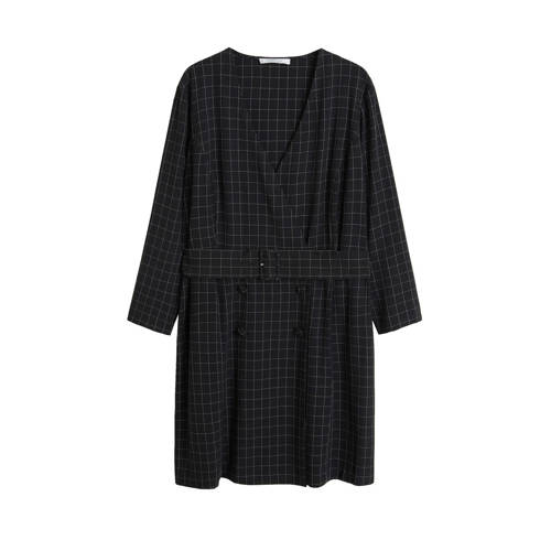 Violeta by Mango geruite overslagjurk zwart Violeta by Mango geruite overslagjurk zwart