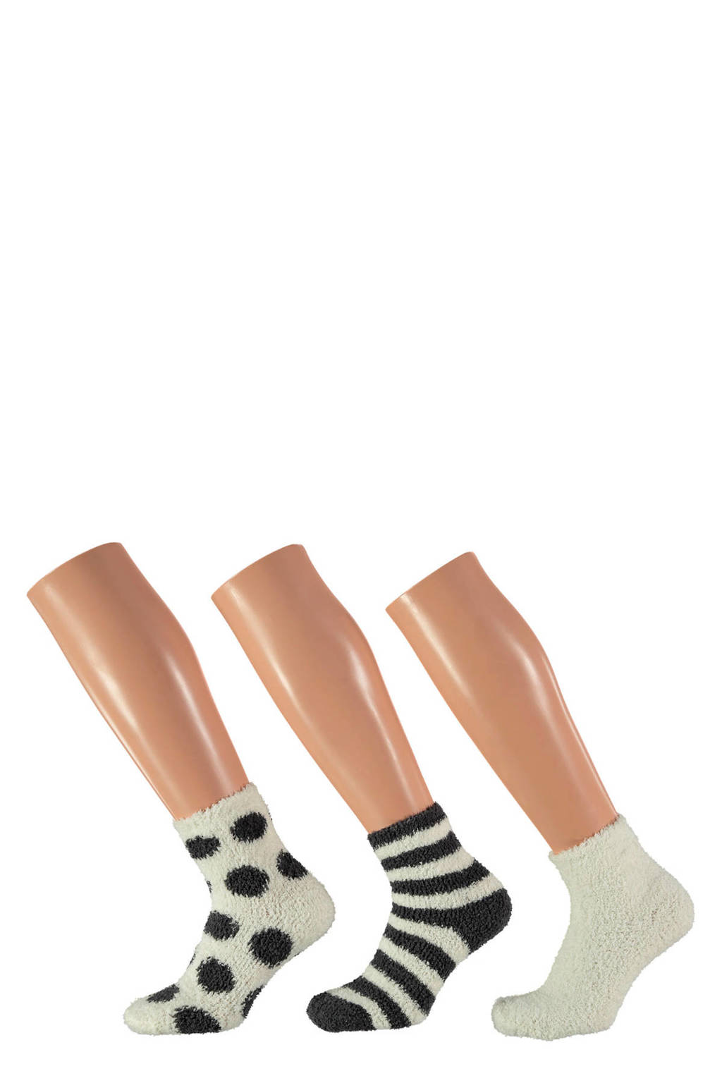 Apollo huissokken (set van 3) - wit/zwart, Wit/zwart
