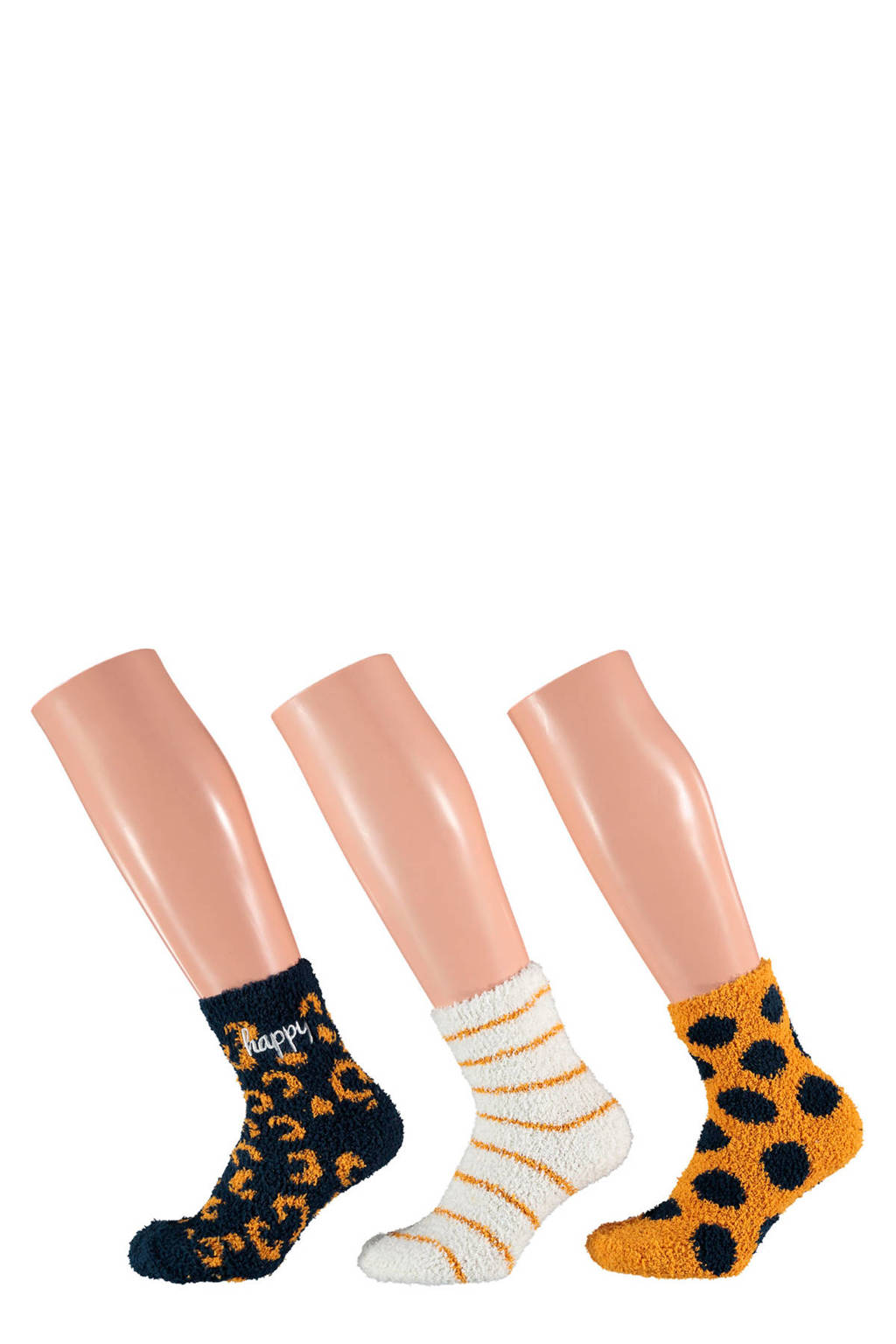 Apollo huissokken (set van 3) - okergeel, Okergeel/zwart/wit