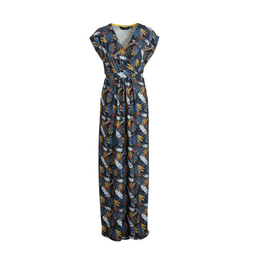 anytime maxi jurk met bladprint zwart anytime maxi jurk met bladprint zwart