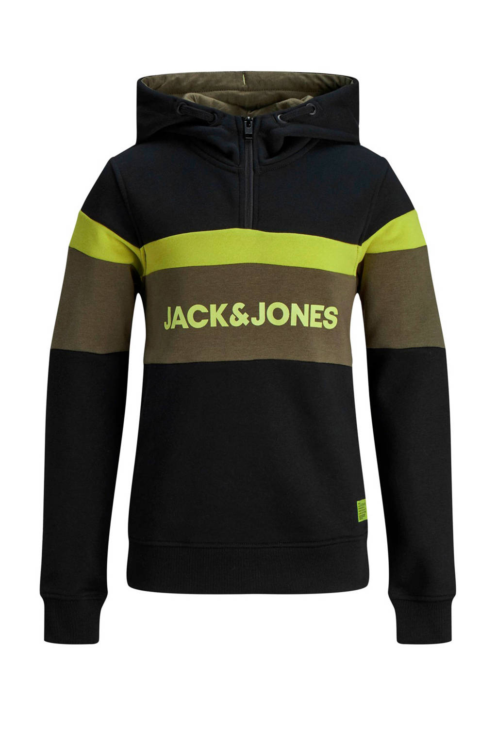 JACK & JONES JUNIOR hoodie met printopdruk zwart/groen, Zwart/groen