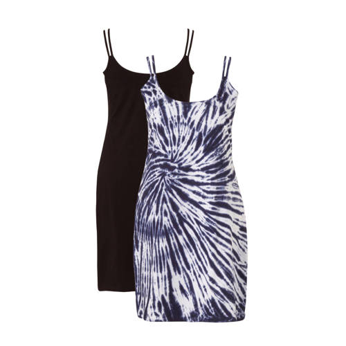 anytime set van 2 katoenen strandjurkjes Plus size, met Tie dye blauw anytime set van 2 katoenen strandjurkjes Plus size, met Tie dye blauw