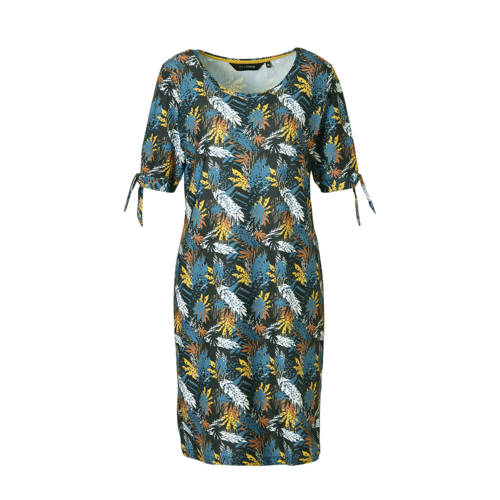 anytime jurk met bladprint zwart blauwgrijs anytime jurk met bladprint zwart blauwgrijs