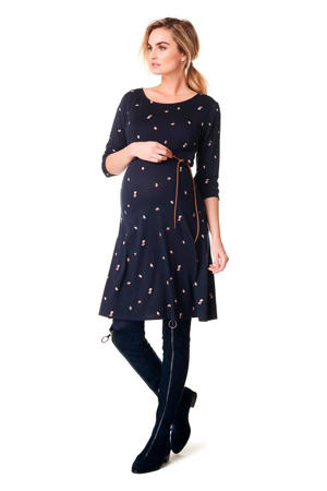 zwangerschaps- en voedingsjurk Kaicy met all over print donkerblauw