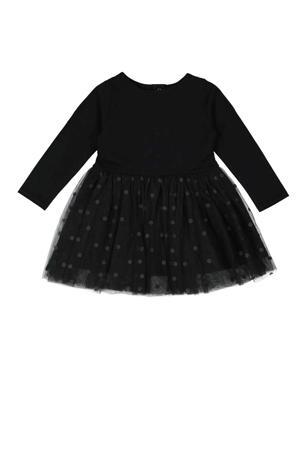 semi-transparante jersey jurk met stippen en mesh zwart
