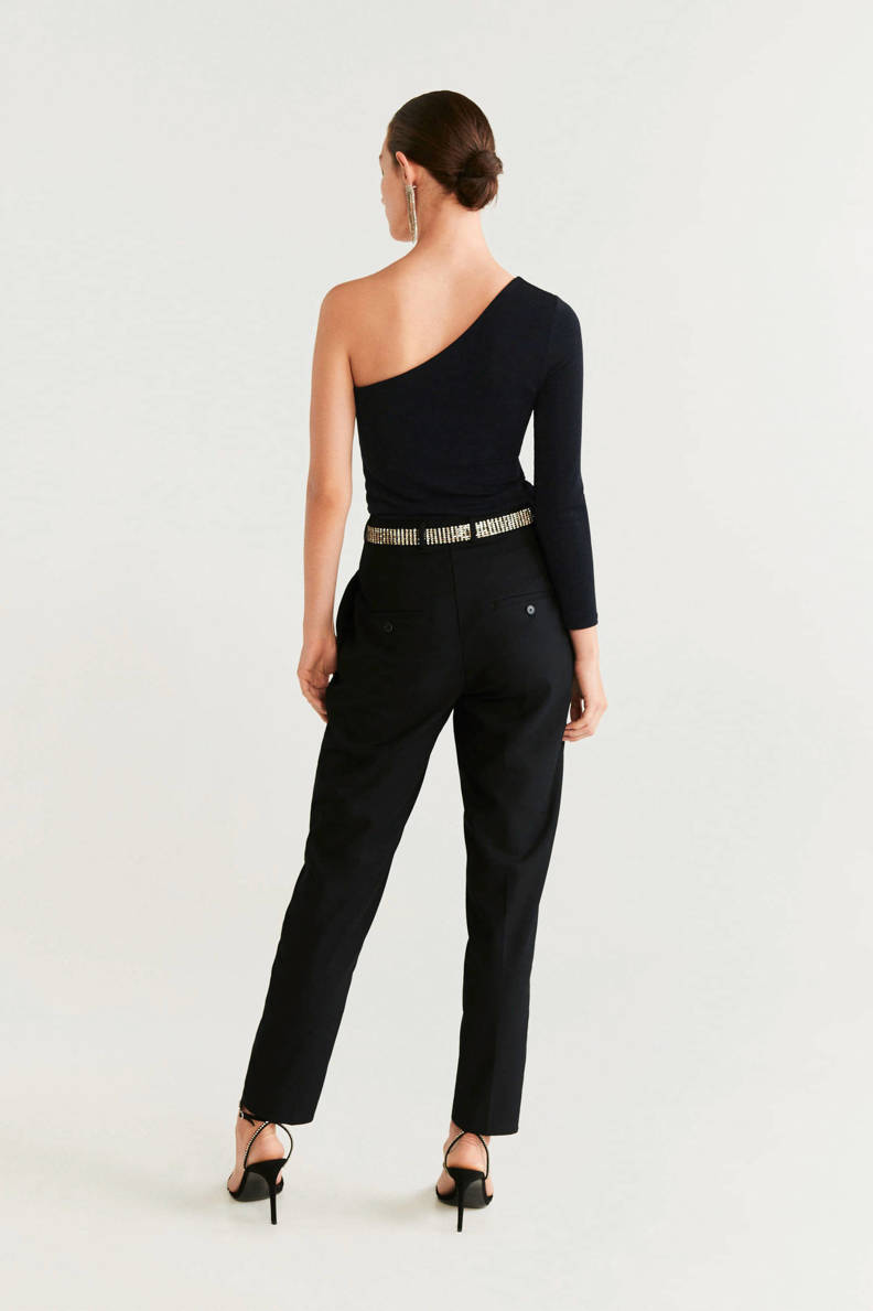 Mango one shoulder top met all over print en open detail zwart wehkamp