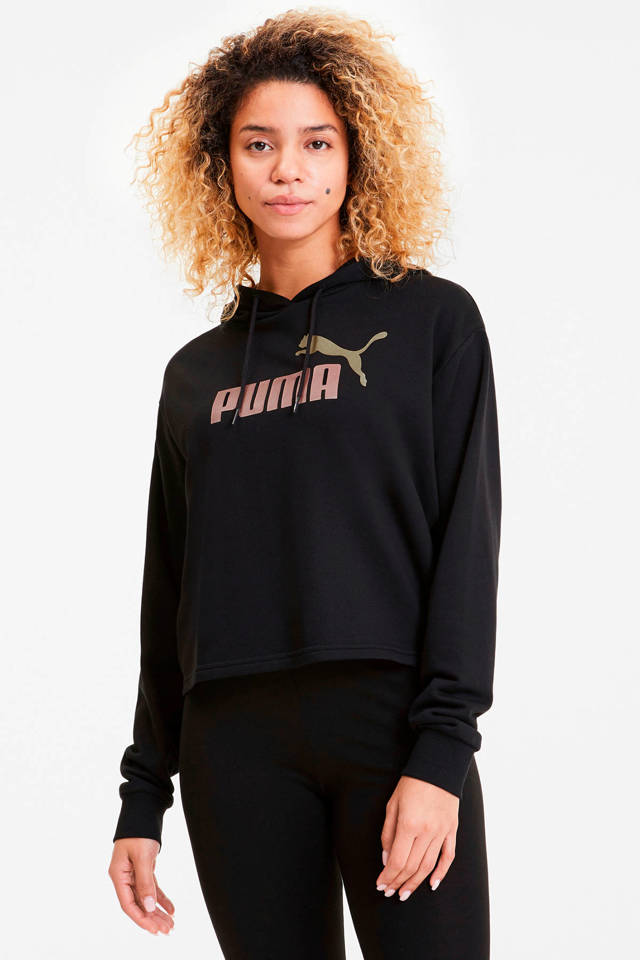 Puma cropped hoodie zwart/goud wehkamp