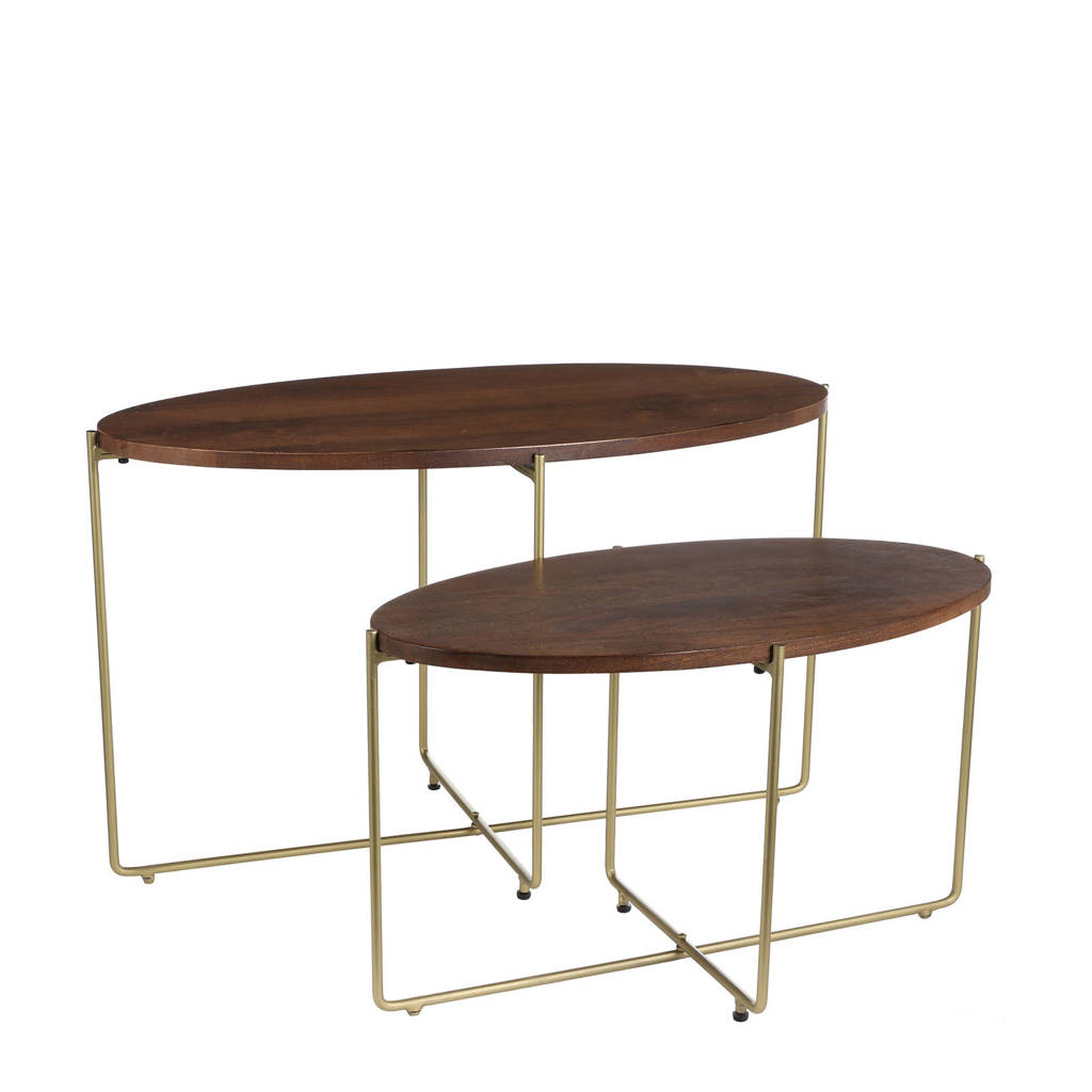 Casa Vivante bijzettafel Fredo (75x37x45 cm) (set van 2), Donkerbruin