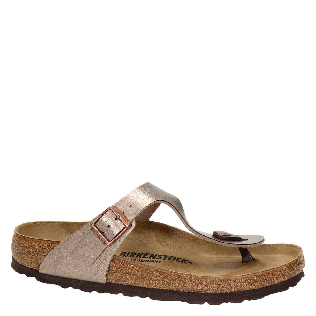 Taupe en metallickleurige dames Birkenstock Gizeh teenslippers van imitatieleer