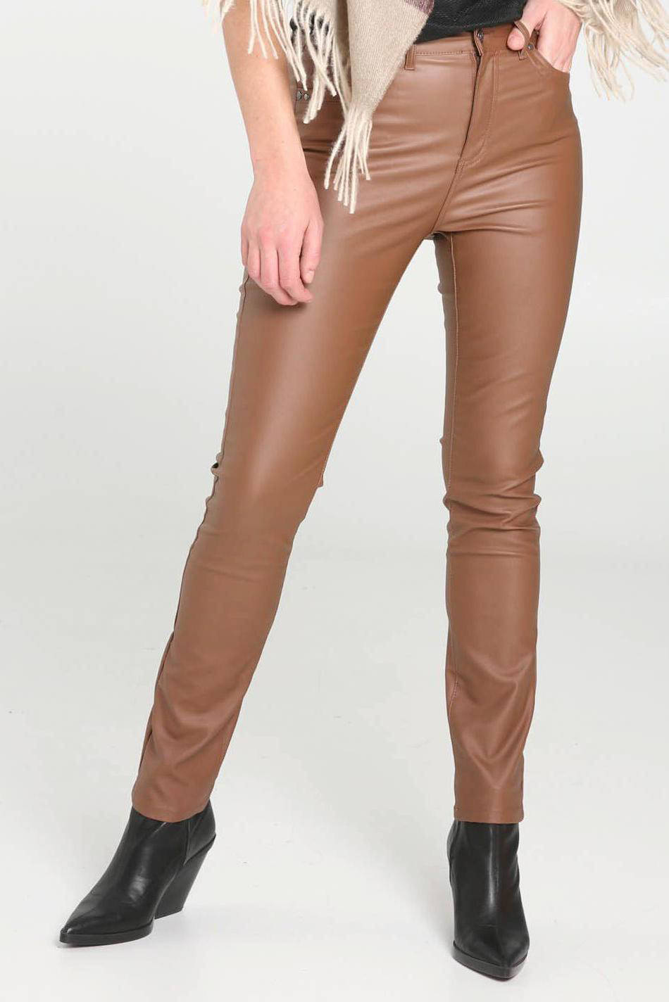 Cassis coated slim fit broek camel | wehkamp