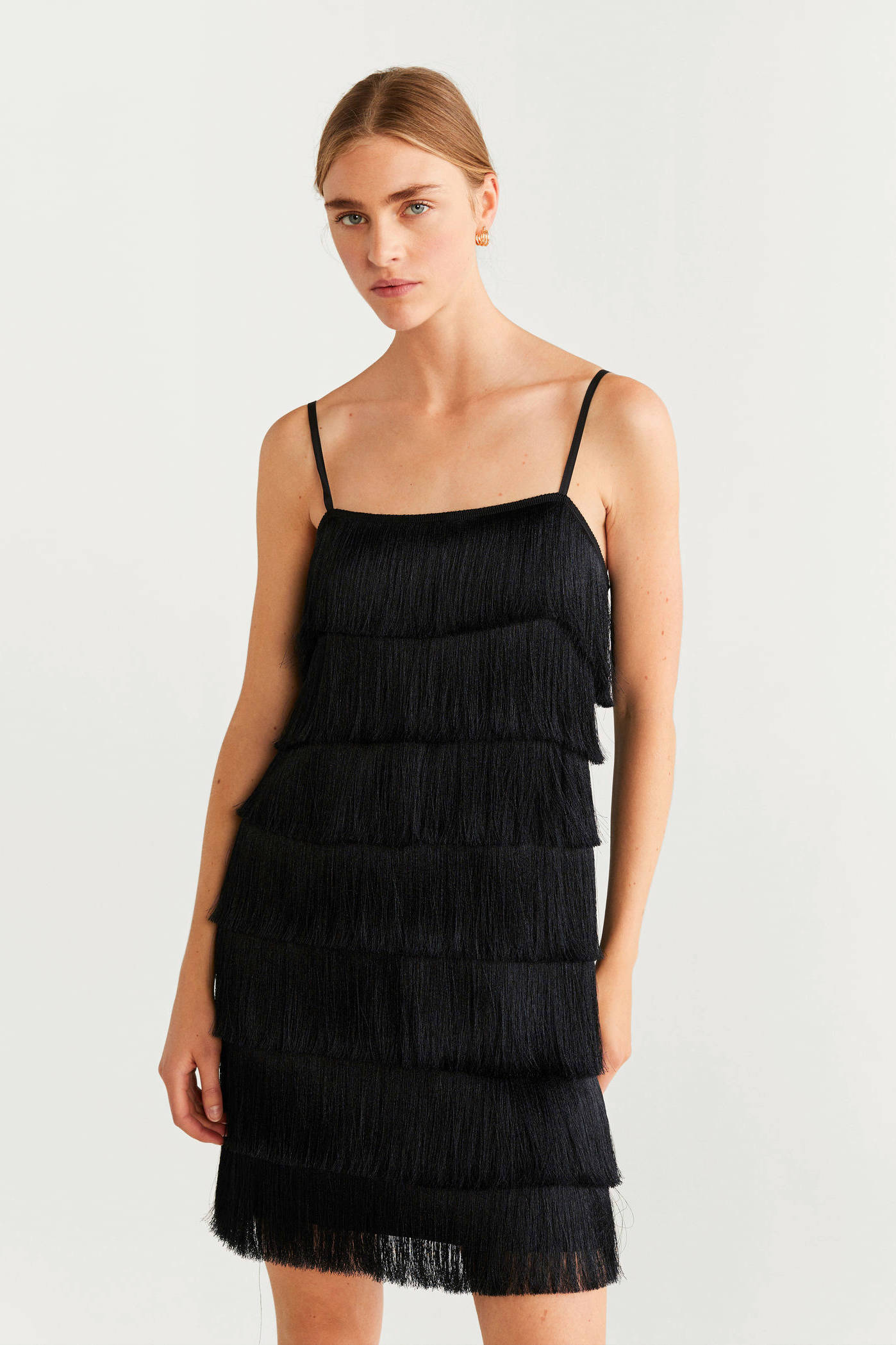Fepito Flapperjurk, V-hals, jaren 20, pailletten, parels, franjes, met
