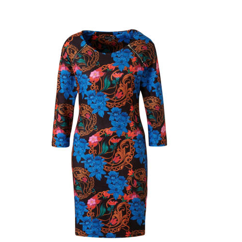 Smashed Lemon gebloemde jersey jurk zwart blauw oranje Smashed Lemon gebloemde jersey jurk zwart blauw oranje