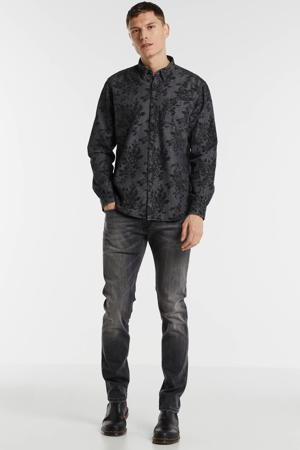 slim fit overhemd met all over print zwart