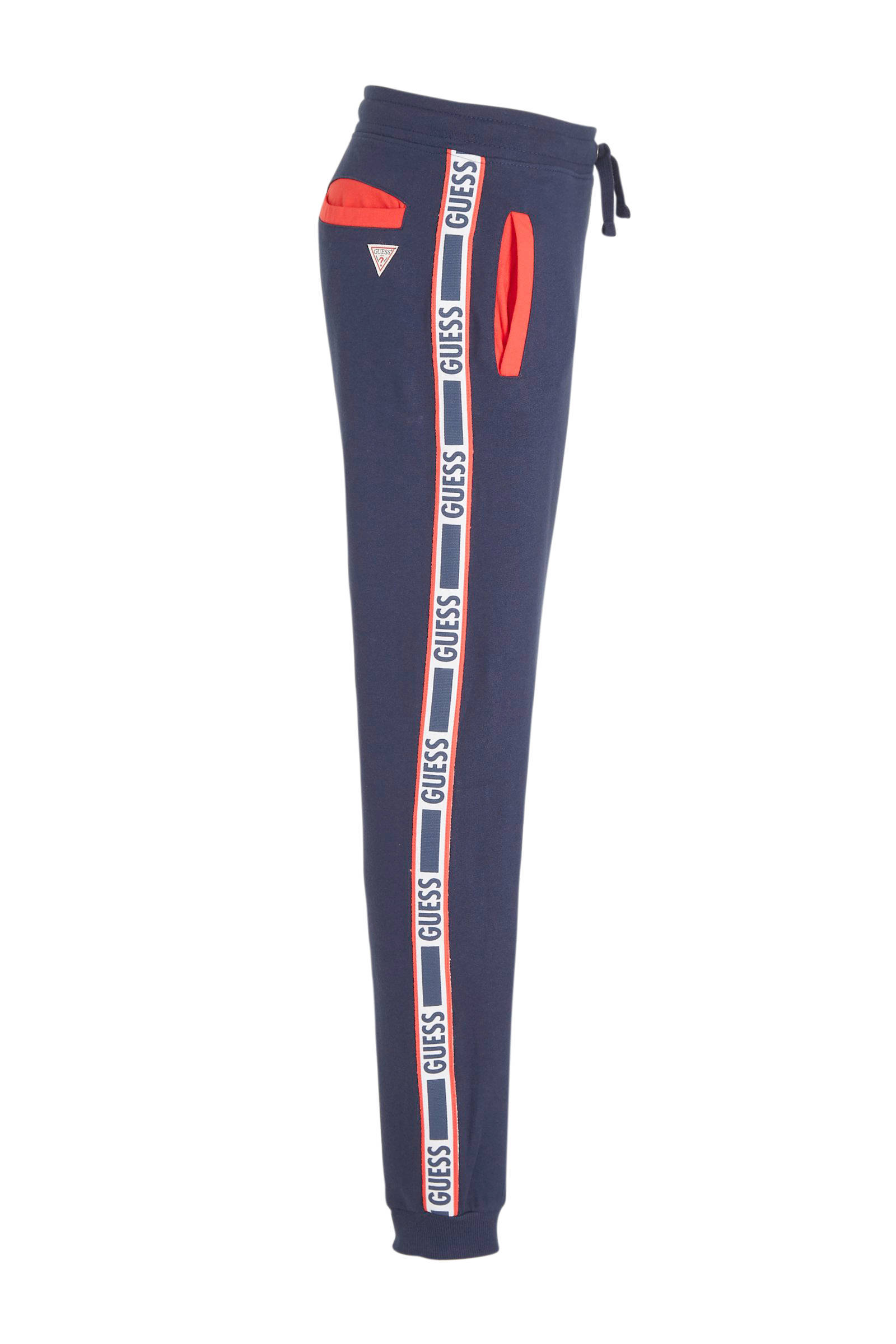 GUESS slim fit joggingbroek met zijstreep donkerblauw/rood/wit | wehkamp