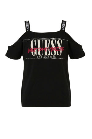 top met logo en strass steentjes zwart