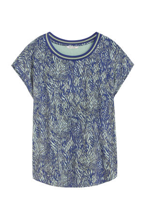 T-shirt met contrastbies en contrastbies blauw/multi