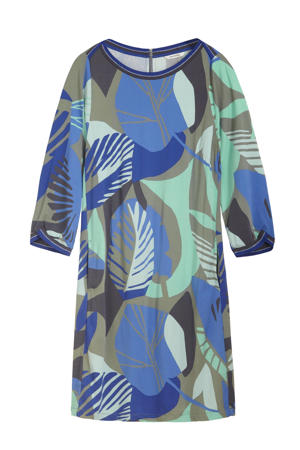 jersey jurk met contrastbies en contrastbies blauw/multi