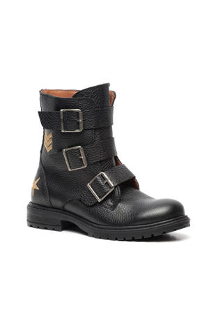 Groot leren enkelboots zwart/goud