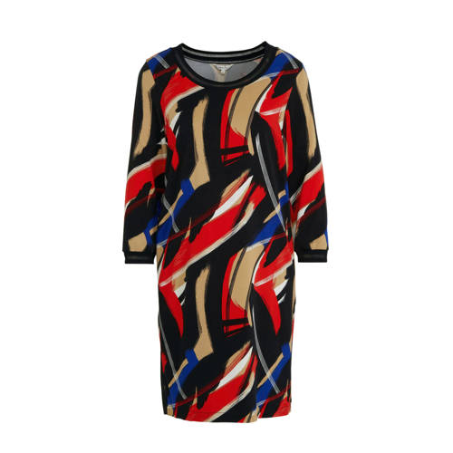 Sandwich jersey jurk met all over print rood zwart blauw Sandwich jersey jurk met all over print rood zwart blauw
