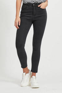 Zwarte dames VILA high waist skinny jeans black van denim met rits- en knoopsluiting