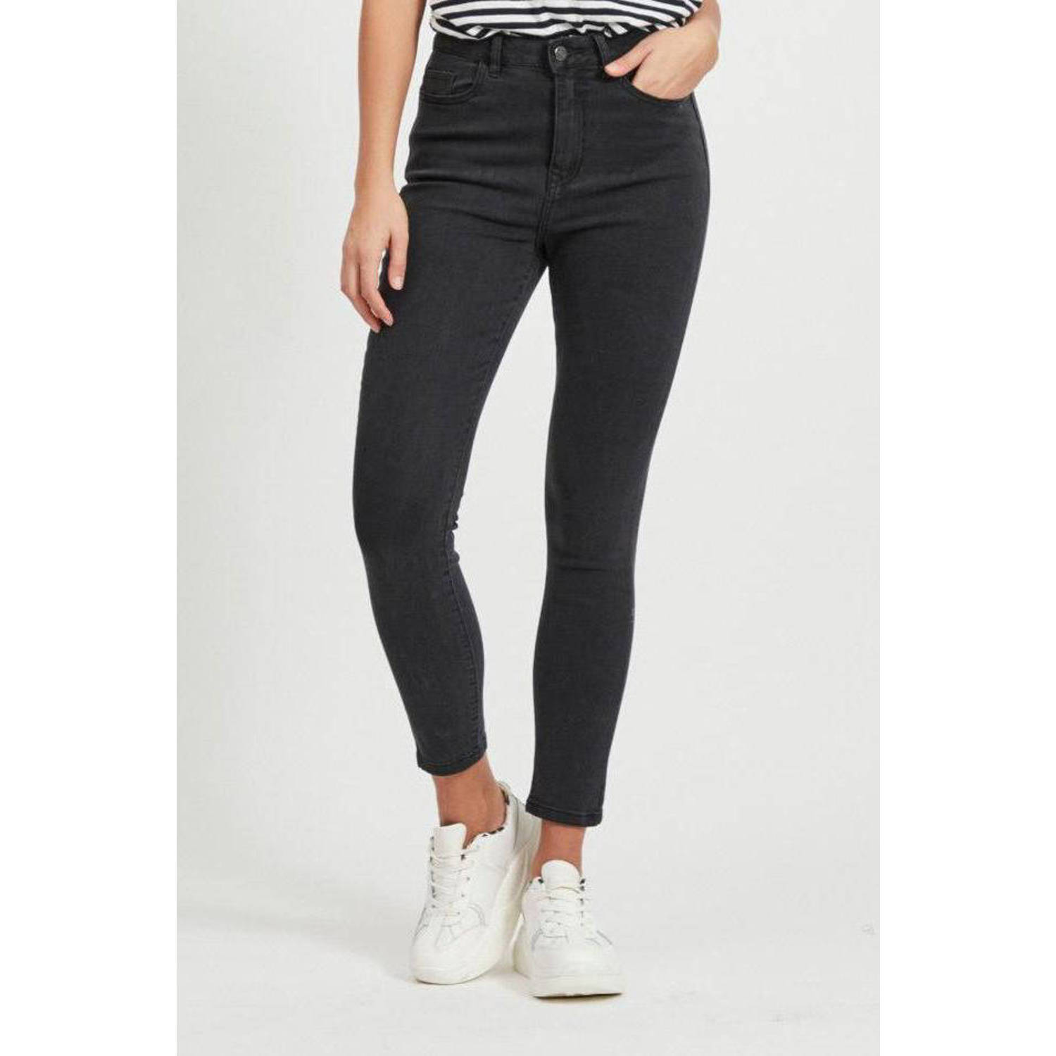 VILA high waist skinny jeans VIEKKO black