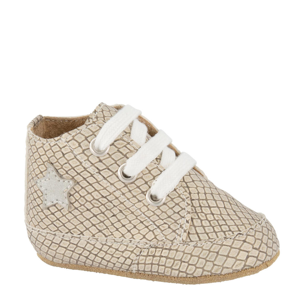 Beige meisjes Elefanten leren babyschoenen met veters en slangenprint
