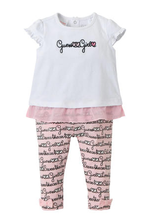baby T-shirt met legging roze/wit