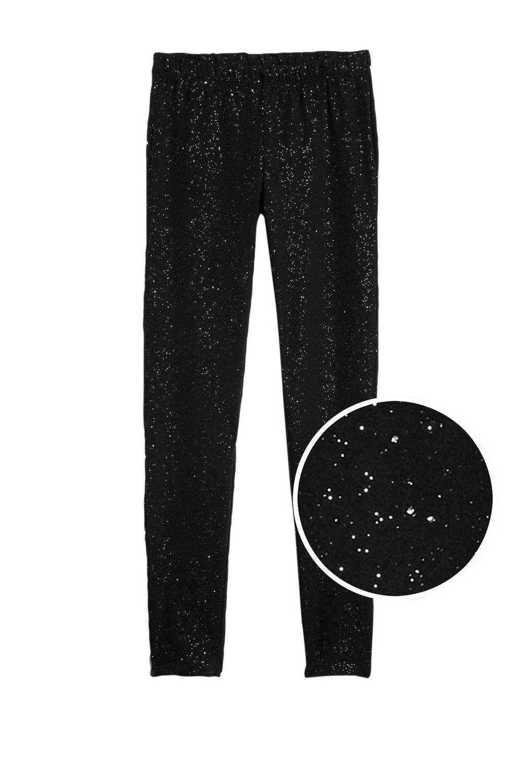 GAP legging met glitterdessin zwart, Zwart/zilver