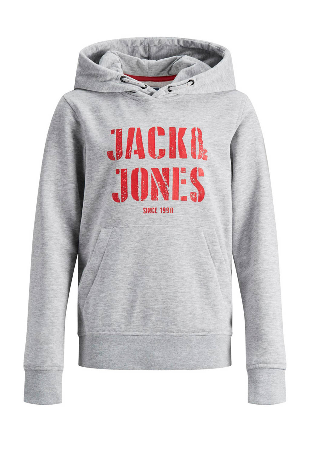 JACK & JONES JUNIOR hoodie Jay met printopdruk grijs/rood, Grijs/rood