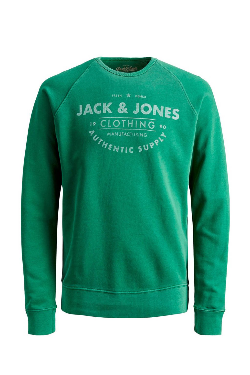 JACK & JONES JUNIOR sweater Jeans met tekst groen/wit, Groen/wit