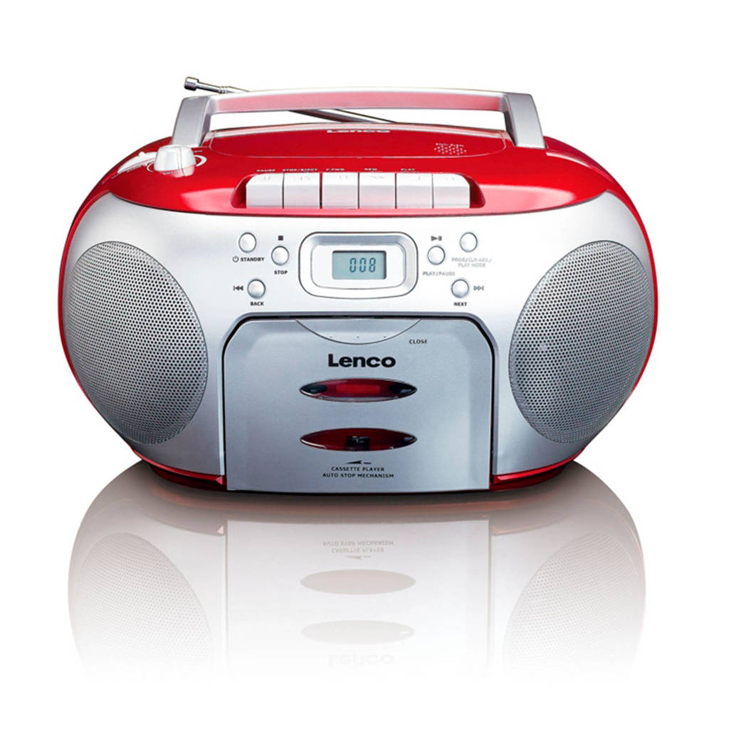 Lenco  SCD-420 draagbare radio/casette- en CD speler zilver/rood, Zilver/rood