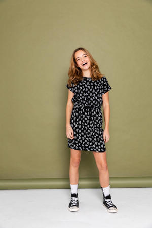jersey jurk met all over print zwart/wit