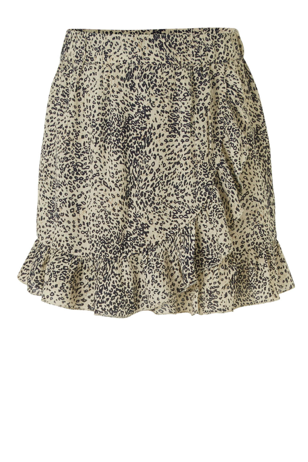 Geisha rok met panterprint en ruches beige/zwart | wehkamp