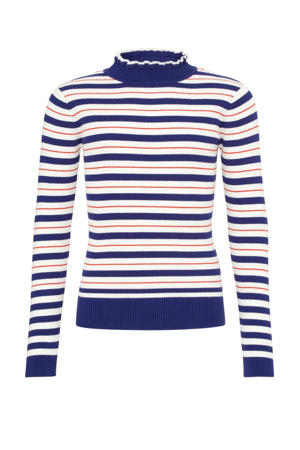 gestreepte ribgebreide longsleeve donkerblauw/wit/rood