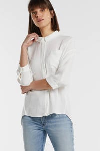 Ecru dames Modström Alexis blouse van polyester met driekwart mouwen, klassieke kraag en knoopsluiting