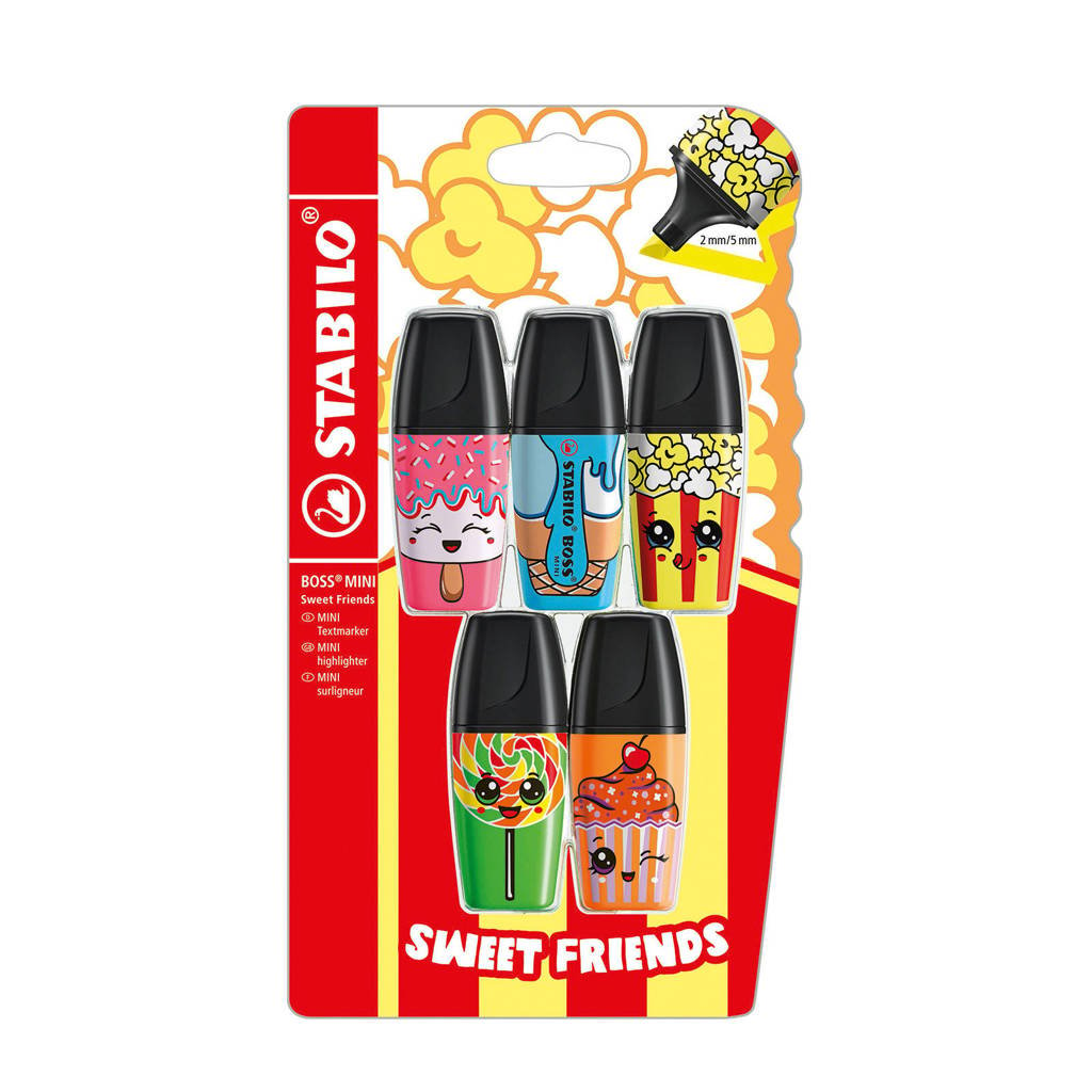 STABILO Markeerstift - BOSS MINI - Sweet Friends Edition - Blister Met 5 Kleuren, Multicolour