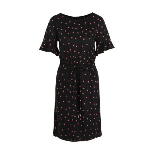 anytime jersey jurk met W2W polyester zwart met stippenprint anytime jersey jurk met W2W polyester zwart met stippenprint