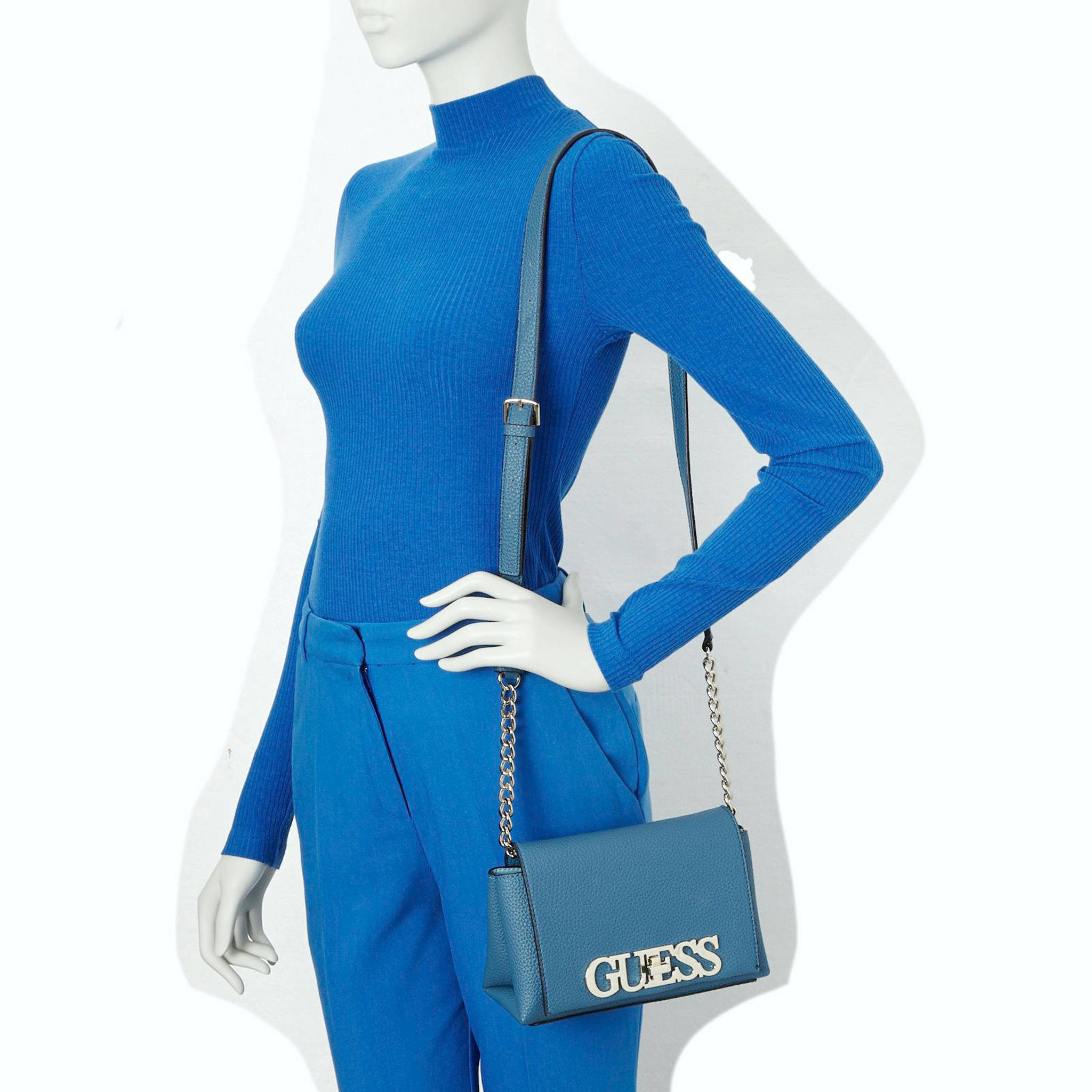 GUESS crossbody tas UPTOWN CHIC MINI XBODY FLAP blauw wehkamp