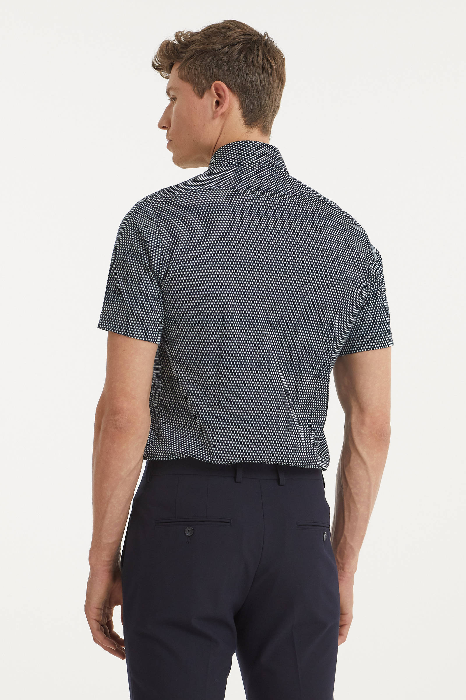 Blue Industry slim fit overhemd met all over print donkerblauw