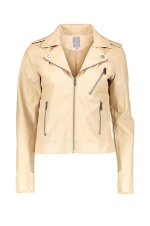 imitatieleren bikerjack beige