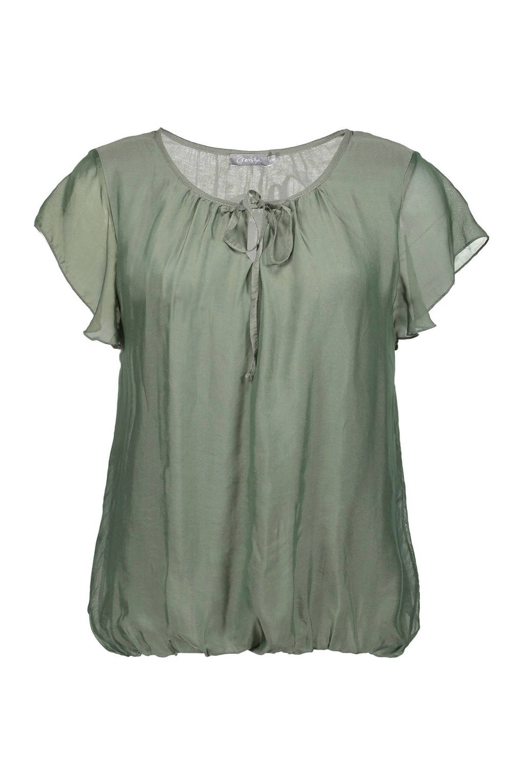 Geisha top met ruches groen, Groen
