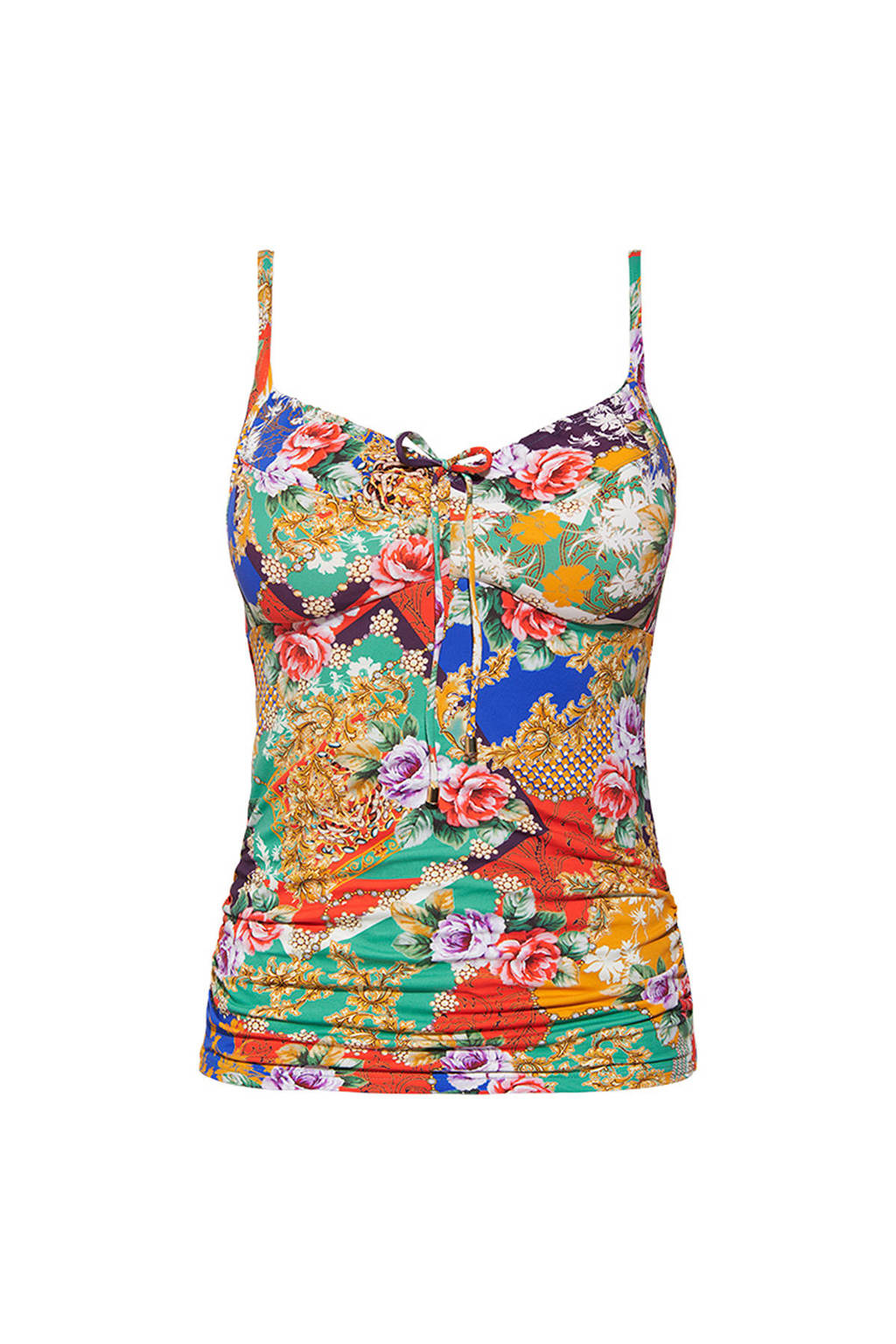 Cyell tankinitop met all over print rood, Rood/groen/blauw/geel/paars/roze/ivoor/wit