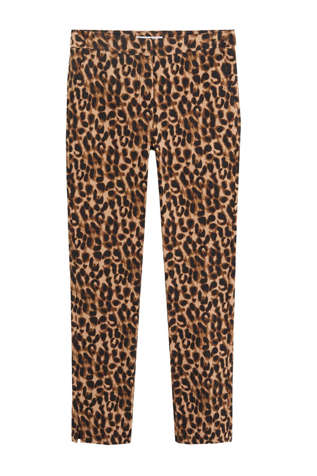 Mango straight fit pantalon met panterprint en textuur bruin, Bruin