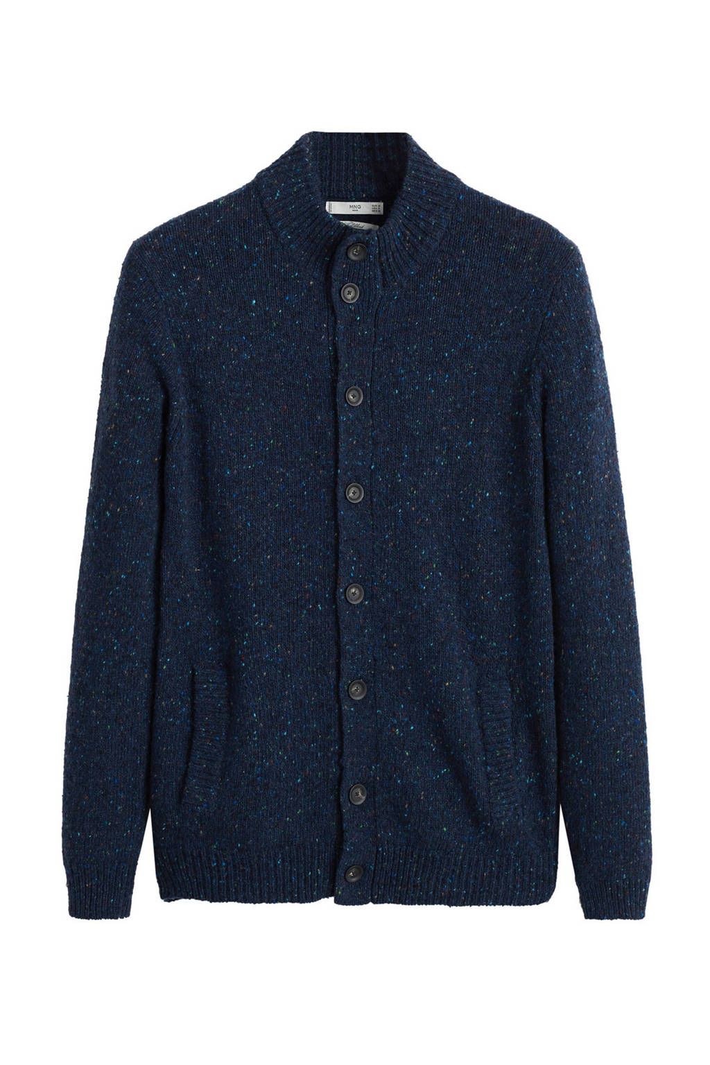 Mango Man vest met wol en all over print donkerblauw, Donkerblauw