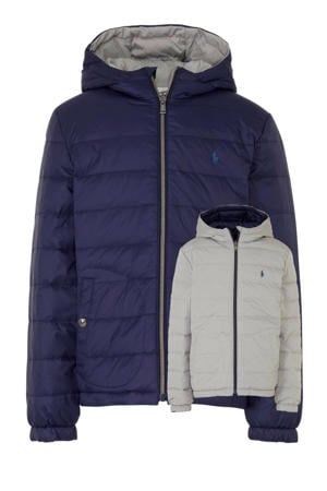 omkeerbare jas met borduursels donkerblauw/grijs